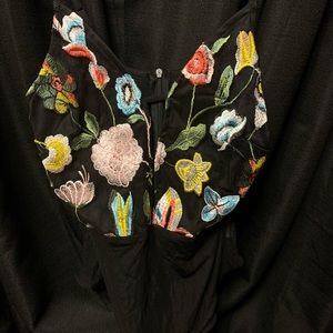 Mesh body suit with floral embroidered detailing